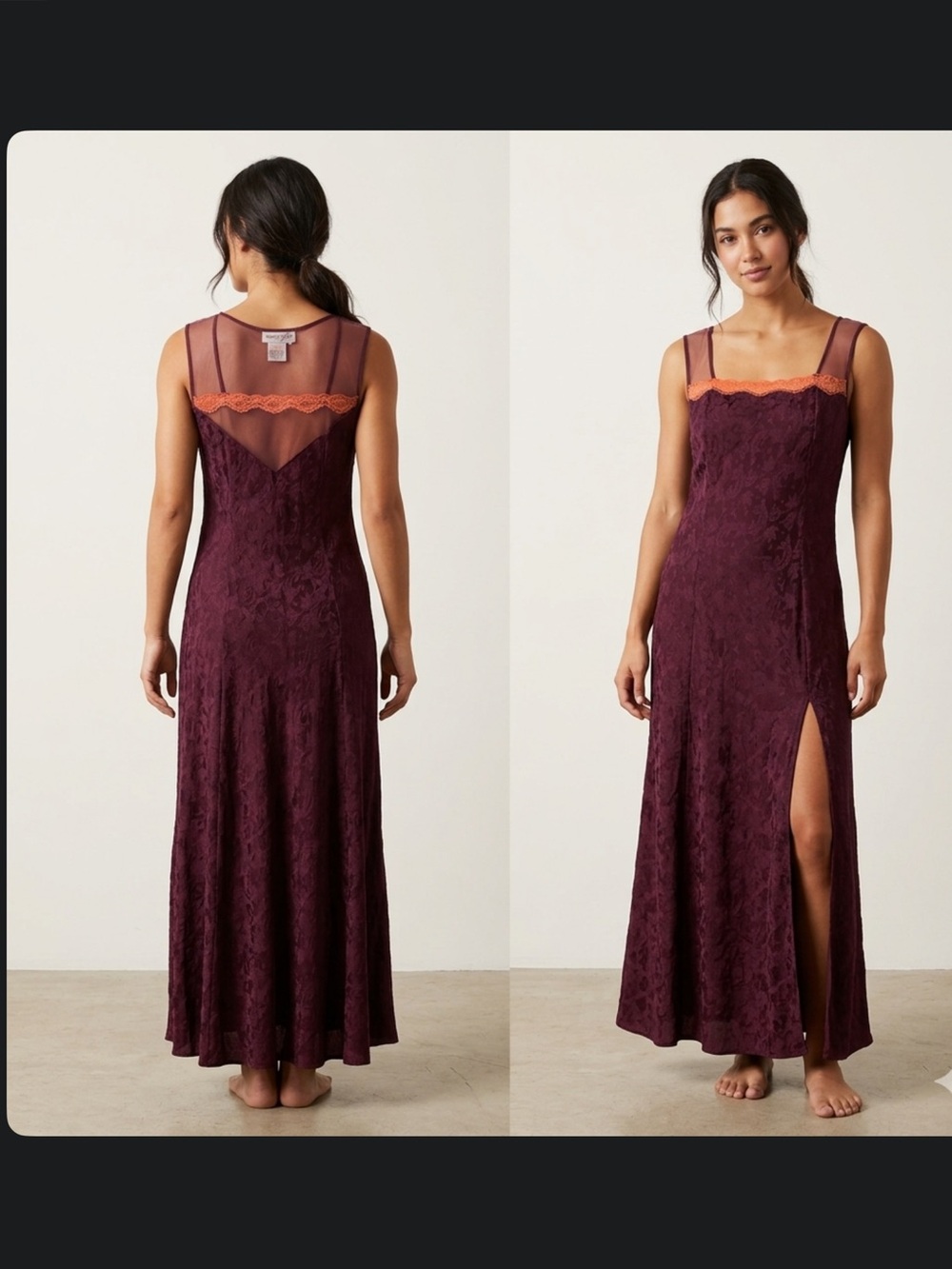 VTG vanity, fair burgundy, lace mesh slip dress, lingerie /size large A+ plus